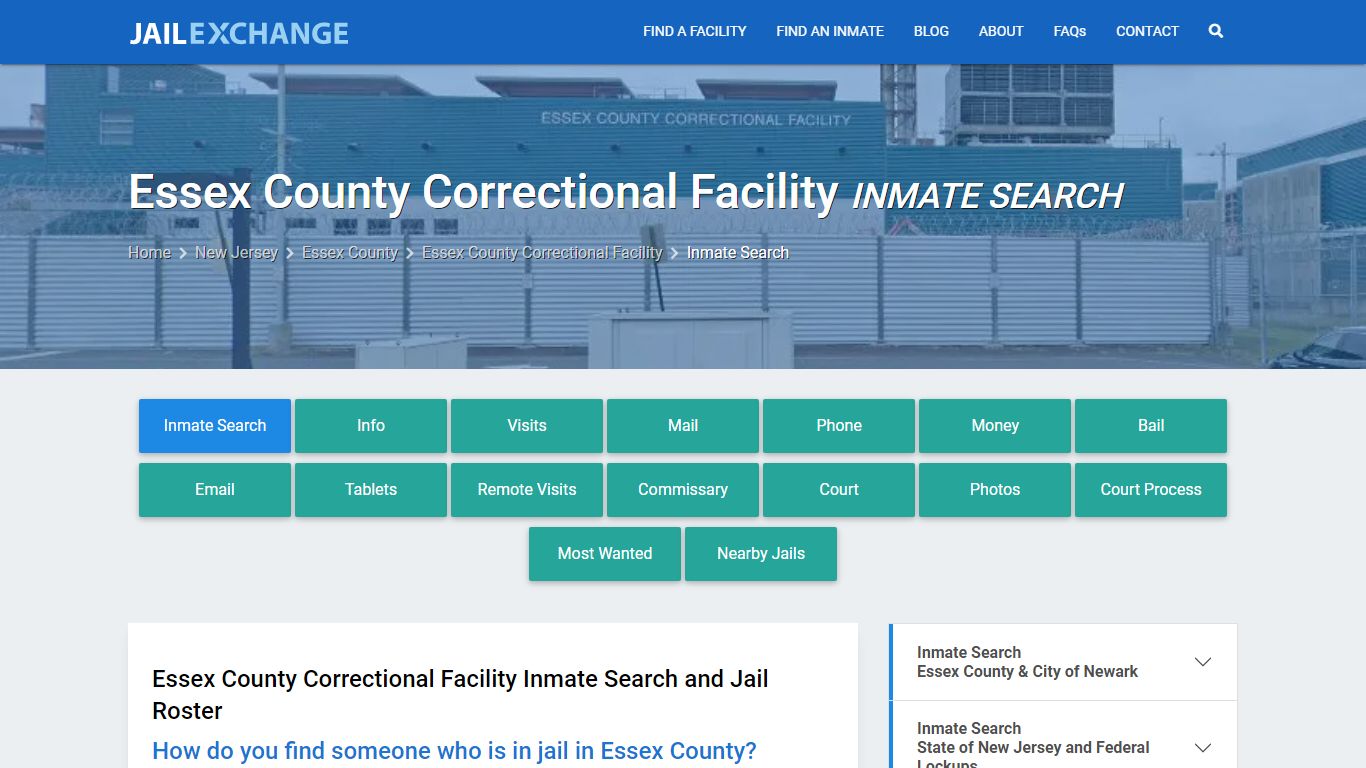 Essex County Correctional Facility Inmate Search - Jail Exchange